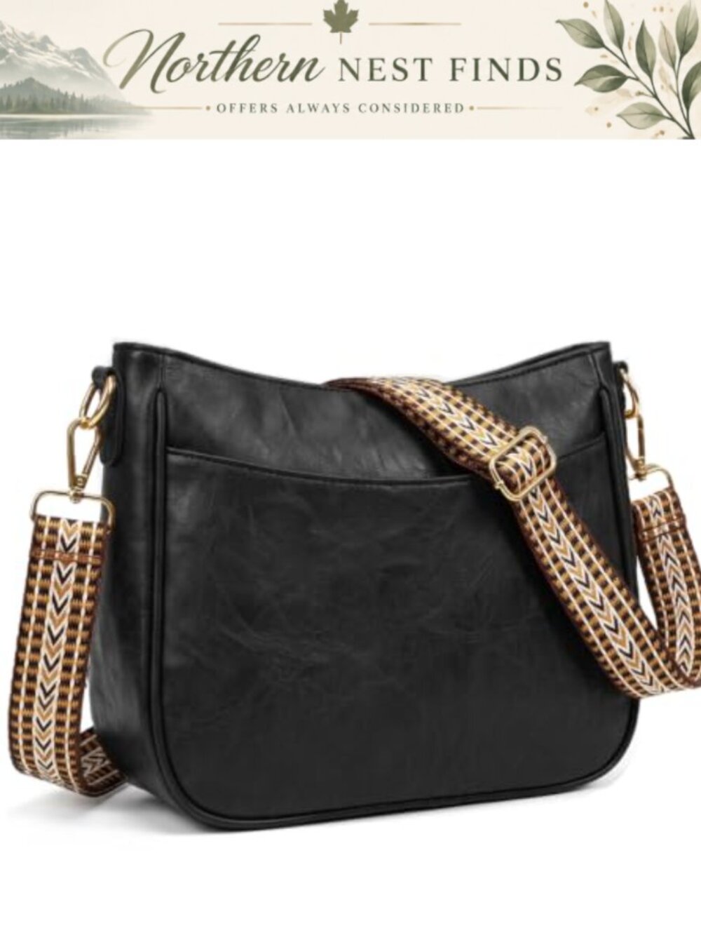 Vegan Leather Crossbody Bag with Adjustable Guitar Strap